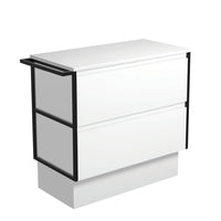 Fienza Amato Satin White 900 Cabinet on Kickboard, Solid Panels, Bevelled Edge , Cabinet Only 1 Frame & 1 Towel Rail