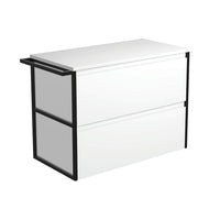 Fienza Amato Satin White 900 Wall Hung Cabinet, 2 Solid Drawers, Bevelled Edge , Cabinet Only 1 Frame & 1 Towel Rail