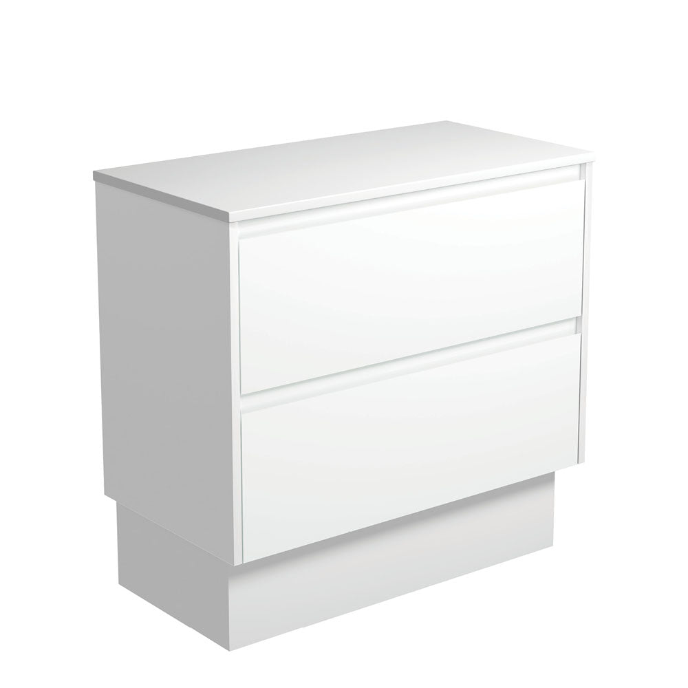 Fienza Amato Satin White 900 Cabinet on Kickboard, Solid Panels, Bevelled Edge , Cabinet Only Satin White Panels