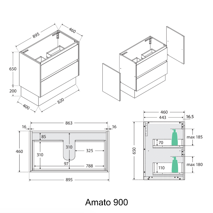 Fienza Amato Satin White 900 Cabinet on Kickboard, Solid Panels, Bevelled Edge ,