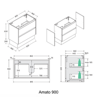 Fienza Amato Industrial 900 Cabinet on Kickboard, Solid Panels, Bevelled Edge ,