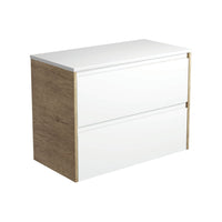 Fienza Amato Satin White 900 Wall Hung Cabinet, 2 Solid Drawers, Bevelled Edge ,