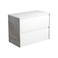 Fienza Amato Satin White 900 Wall Hung Cabinet, 2 Solid Drawers, Bevelled Edge , Cabinet Only Industrial Panels