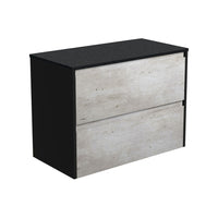 Fienza Amato Industrial 900 Wall Hung Cabinet, 2 Solid Drawers, Bevelled Edge , Cabinet Only Satin Black Panels