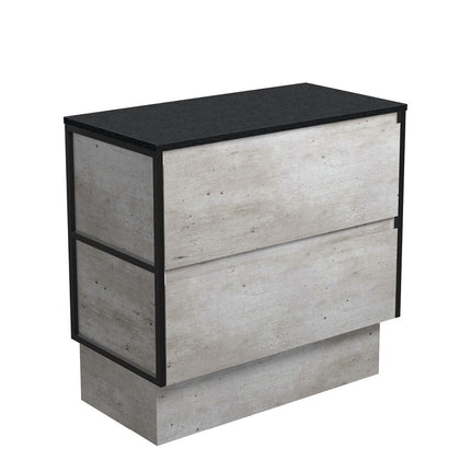 Fienza Amato Industrial 900 Cabinet on Kickboard, Solid Panels, Bevelled Edge , Cabinet Only Matte Black Frames