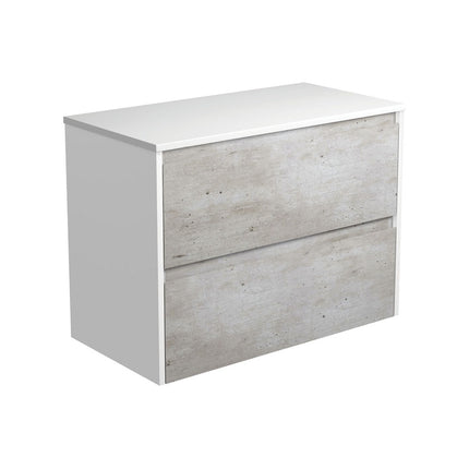 Fienza Amato Industrial 900 Wall Hung Cabinet, 2 Solid Drawers, Bevelled Edge , Cabinet Only Satin White Panels