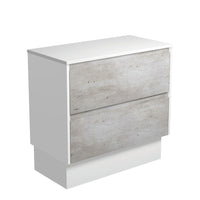 Fienza Amato Industrial 900 Cabinet on Kickboard, Solid Panels, Bevelled Edge , Cabinet Only Satin White Panels