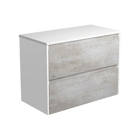 Fienza Amato Industrial 900 Wall Hung Cabinet, 2 Solid Drawers, Bevelled Edge , Cabinet Only Satin White Panels