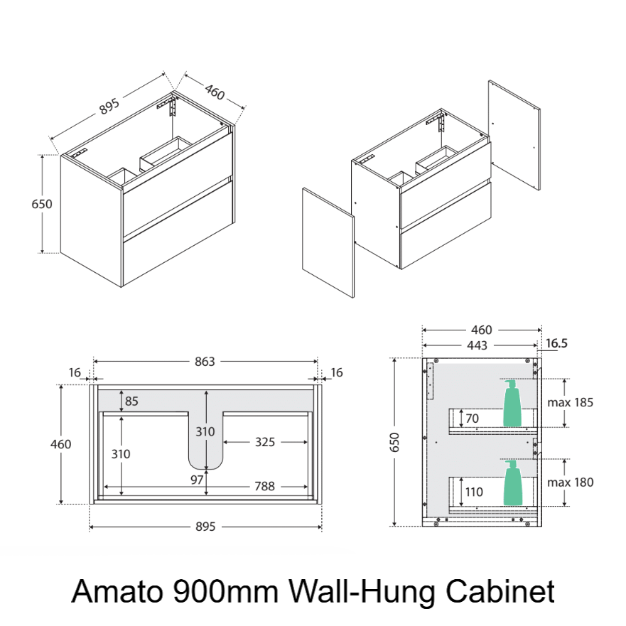 Fienza Amato Scandi Oak 900 Wall Hung Cabinet, 2 Solid Drawers, Bevelled Edge ,