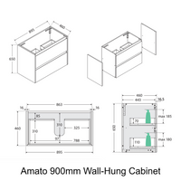 Fienza Amato Scandi Oak 900 Wall Hung Cabinet, 2 Solid Drawers, Bevelled Edge ,