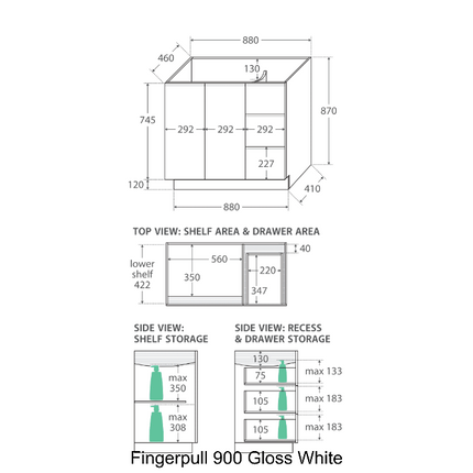 Fienza Dolce 900 Offset Vanity on Kickboard, 5 Colours, 1 Tap Hole ,