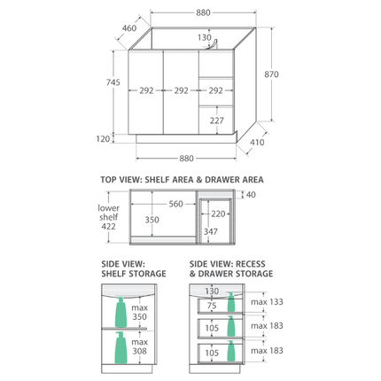 Fienza Fingerpull Gloss White 900 Cabinet on Kickboard ,