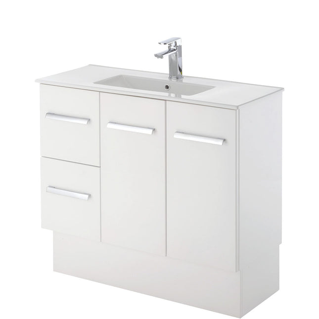 Fienza Delgado Slim 900 Gloss White Vanity on Kickboard, Left Drawers, 1 Tap Hole, With Overflow ,