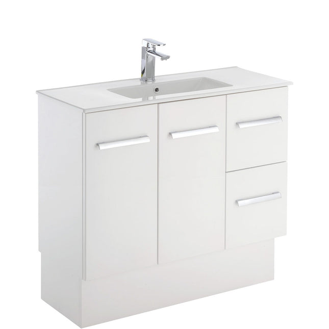 Fienza Delgado Slim 900 Gloss White Vanity on Kickboard, Right Drawers, 1 Tap Hole, With Overflow ,