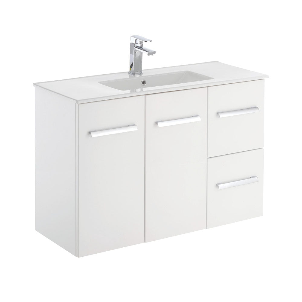 Fienza Delgado Slim 900 Gloss White Wall Hung Vanity, Right Drawers, 1 Tap Hole, With Overflow ,