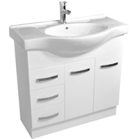Fienza Antonio Gloss White 900 Vanity on Kickboard, Semi Recessed Basin Top , Wood Doors Left Drawers