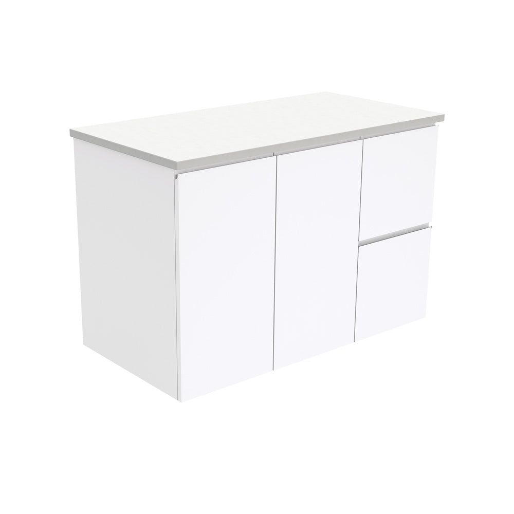 Fienza Fingerpull Gloss White 900 Wall Hung Cabinet, 2 Solid Drawers, Bevelled Edge , Cabinet Only Right Hand Drawer