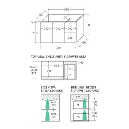 Fienza Fingerpull Gloss White 900 Wall Hung Cabinet, 2 Solid Drawers, Bevelled Edge ,