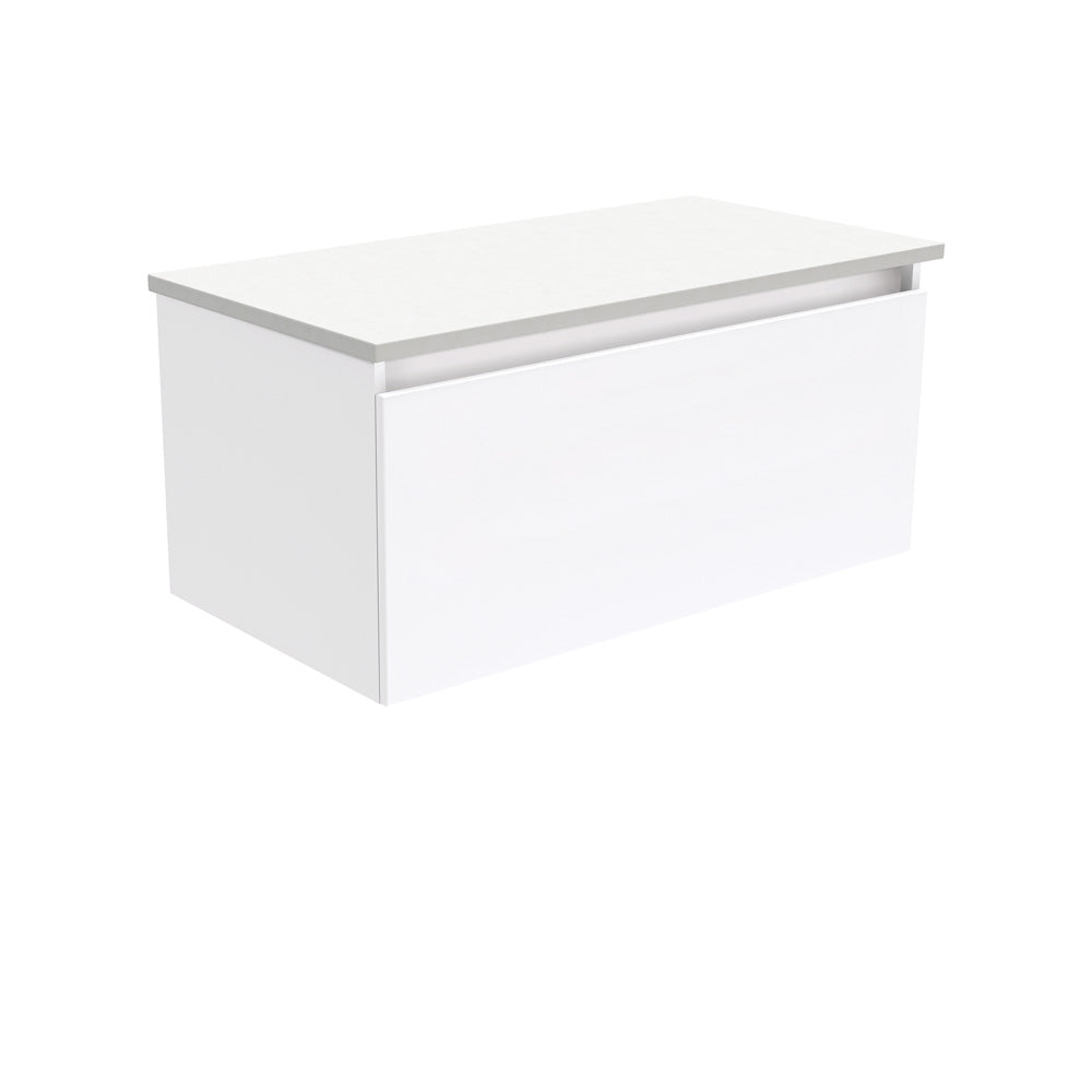 Fienza Manu Gloss White 900 Wall Hung Cabinet, 1 Solid Drawer, 4 Internal Drawers , Cabinet Only