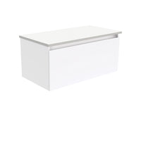 Fienza Manu Gloss White 900 Wall Hung Cabinet, 1 Solid Drawer, 4 Internal Drawers , Cabinet Only