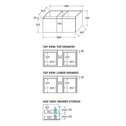 Fienza Manu Gloss White 900 Wall Hung Cabinet, 1 Solid Drawer, 4 Internal Drawers ,