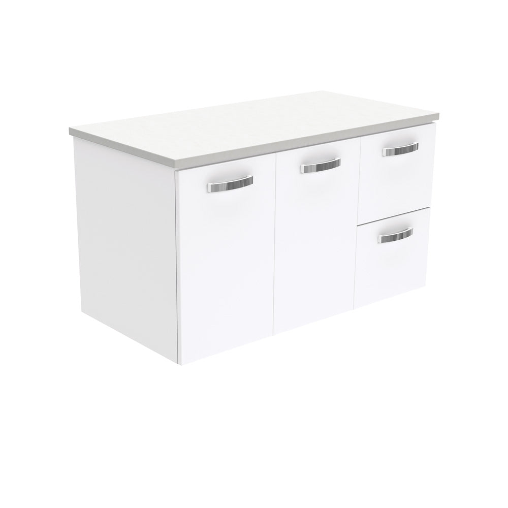 Fienza UniCab Gloss White 900 Wall Hung Cabinet, Solid Doors , Cabinet Only Right Hand Drawer