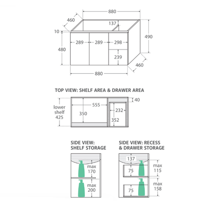 Fienza UniCab Gloss White 900 Wall Hung Cabinet, Solid Doors ,