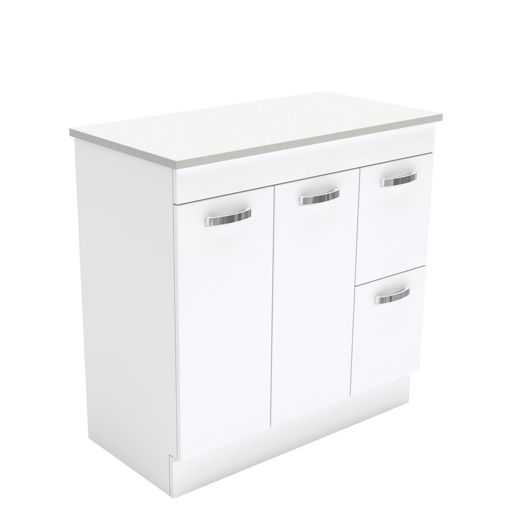 Fienza UniCab Gloss White 900 Cabinet on Kickboard, Solid Doors , Cabinet Only Right Hand Drawer