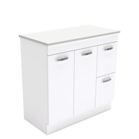 Fienza UniCab Gloss White 900 Cabinet on Kickboard, Solid Doors , Cabinet Only Right Hand Drawer