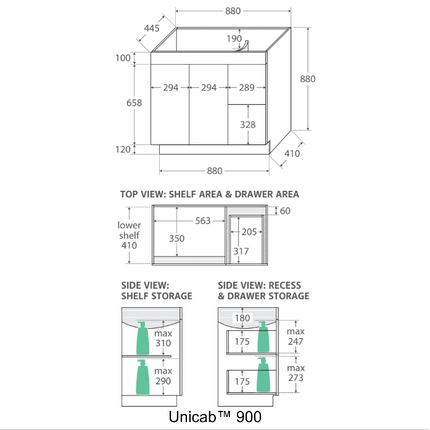 Fienza Dolce 900 Offset Vanity on Kickboard, 5 Colours, 1 Tap Hole ,