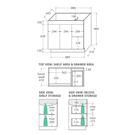 Fienza UniCab Gloss White 900 Cabinet on Kickboard, Solid Doors ,
