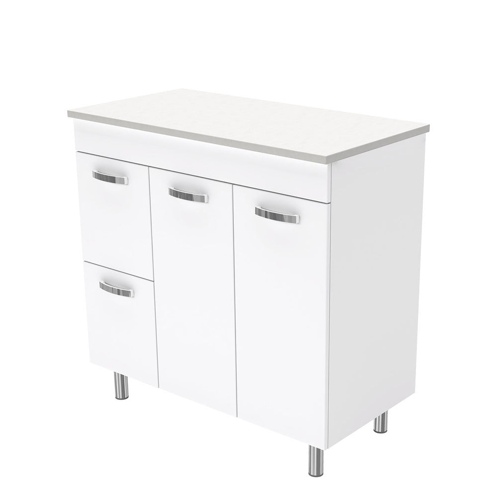 Fienza UniCab 900 Gloss White Cabinet on Legs, Left Hand Drawers, Solid Doors , Cabinet Only