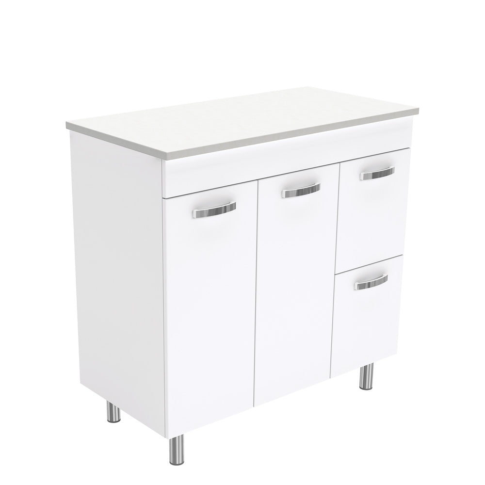 Fienza UniCab 900 Gloss White Cabinet on Legs, Right Hand Drawers, Solid Doors , Cabinet Only