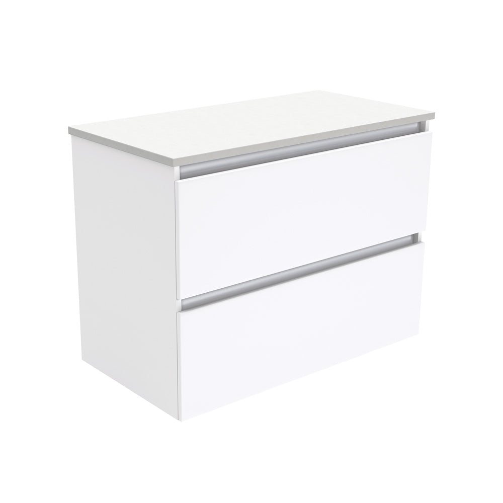 Fienza Quest Gloss White 900 Wall Hung Cabinet, 2 Solid Drawers , Cabinet Only