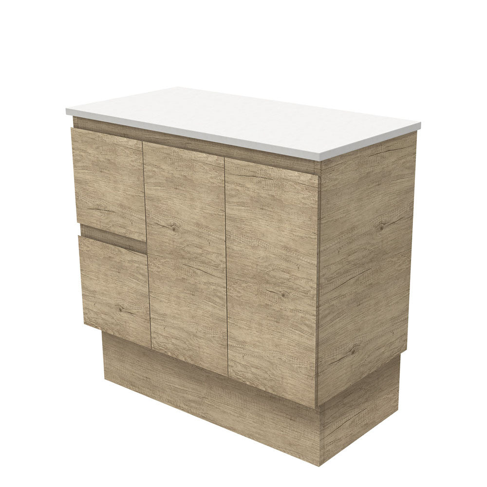 Fienza Edge Scandi Oak 900 Cabinet on Kickboard, Bevelled Edge , Cabinet Only Left Hand Drawer