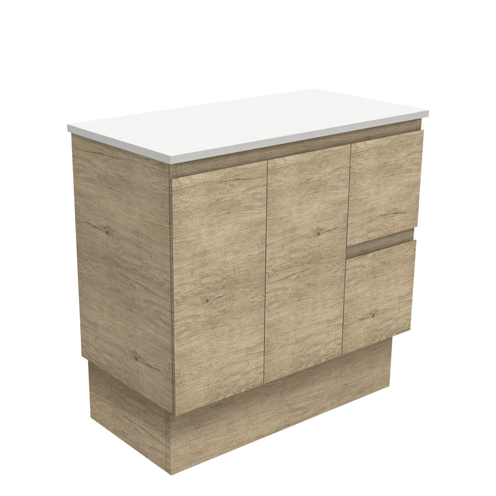 Fienza Edge Scandi Oak 900 Cabinet on Kickboard, Bevelled Edge , Cabinet Only Right Hand Drawer