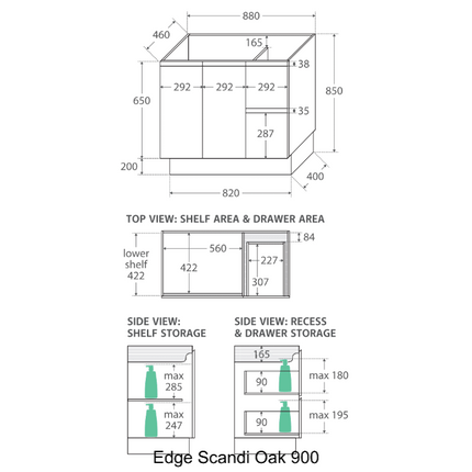Fienza Dolce 900 Offset Vanity on Kickboard, 5 Colours, 1 Tap Hole ,