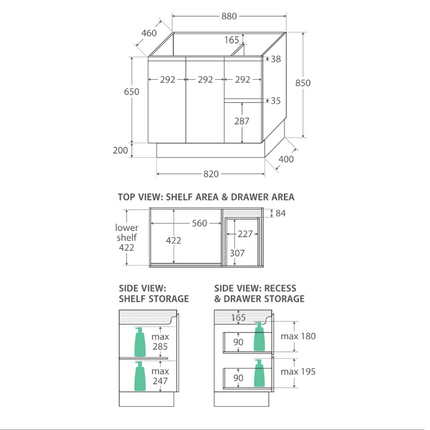 Fienza Edge Scandi Oak 900 Cabinet on Kickboard, Bevelled Edge ,