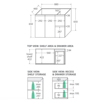 Fienza Edge Scandi Oak 900 Wall Hung Cabinet, Solid Doors, Bevelled Edge ,