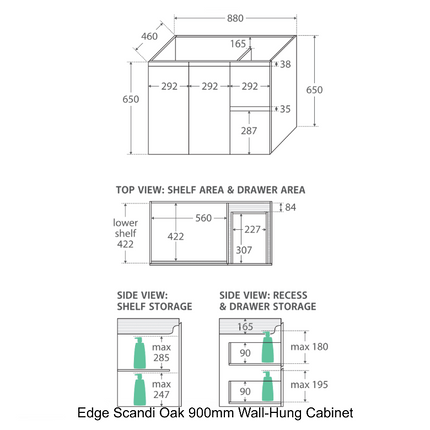 Fienza Dolce 900 Offset Wall Hung Vanity, 5 Colours, Solid Doors ,