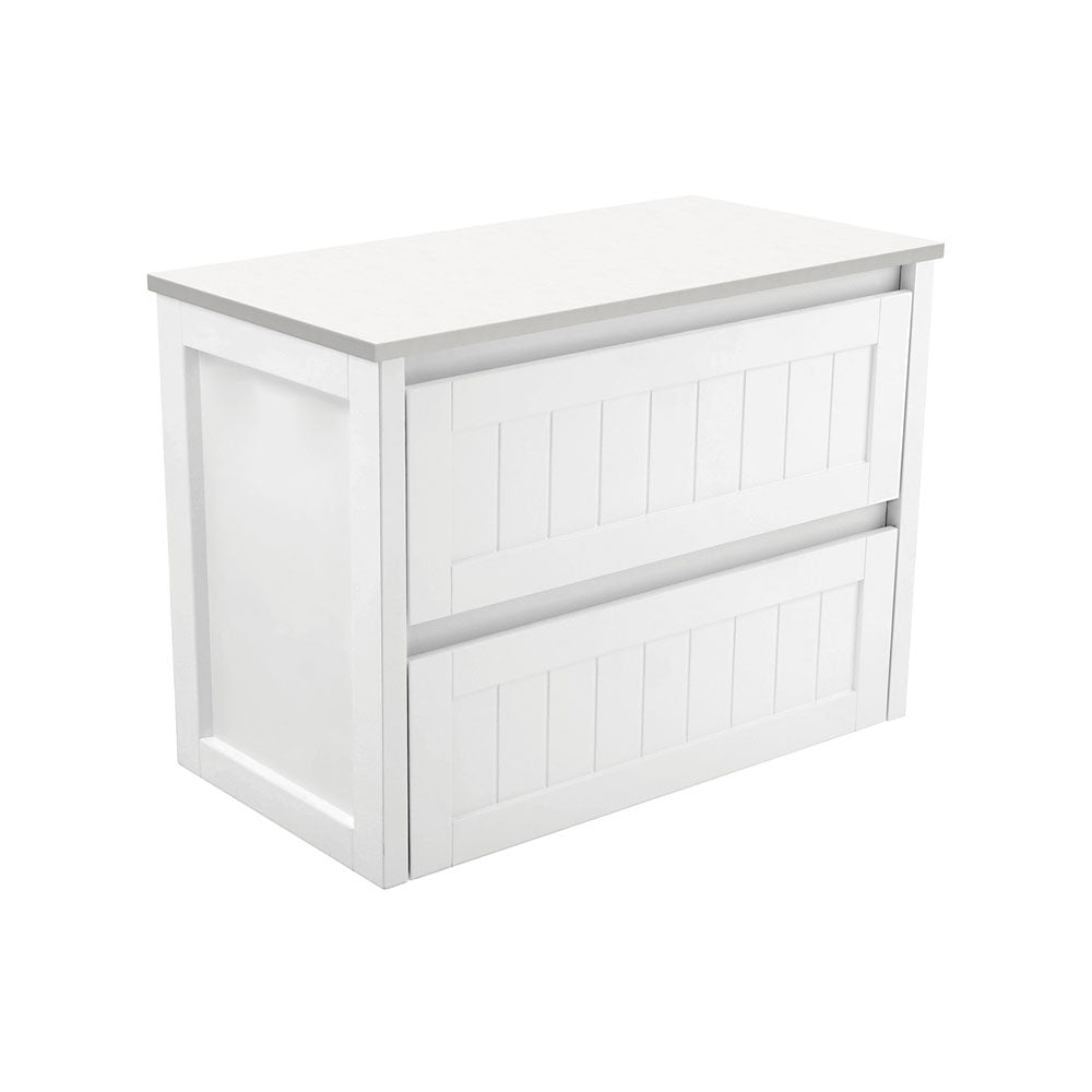 Fienza Hampton Satin White 900 Wall Hung Cabinet, 2 Solid Drawers , Cabinet Only