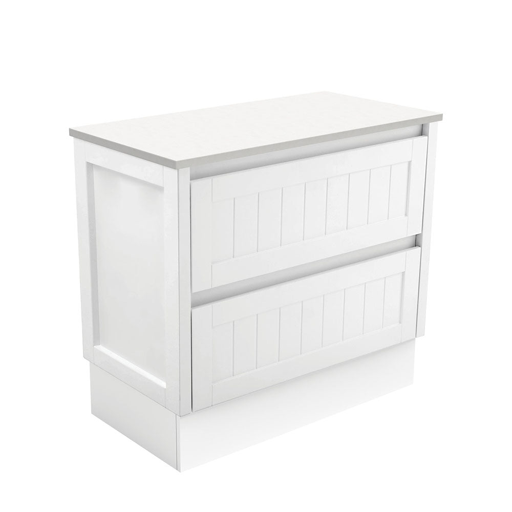 Fienza Hampton Satin White 900 Cabinet on Kickboard, 2 Drawers , Cabinet Only