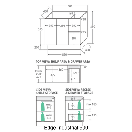 Fienza Dolce 900 Offset Vanity on Kickboard, 5 Colours, 1 Tap Hole ,