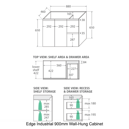 Fienza Dolce 900 Offset Wall Hung Vanity, 5 Colours, Solid Doors ,