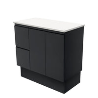 Fienza Fingerpull Satin Black 900 Cabinet on Kickboard, Solid Doors , Cabinet Only Left Hand Drawer