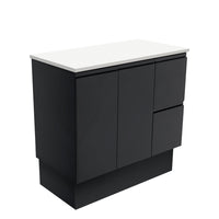 Fienza Fingerpull Satin Black 900 Cabinet on Kickboard, Solid Doors , Cabinet Only Right Hand Drawer