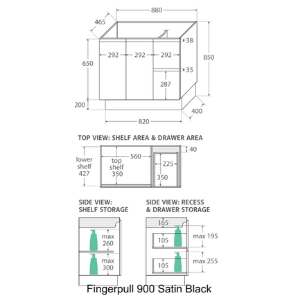 Fienza Dolce 900 Offset Vanity on Kickboard, 5 Colours, 1 Tap Hole ,