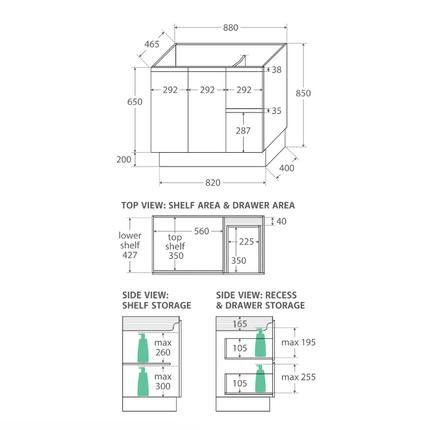 Fienza Fingerpull Satin Black 900 Cabinet on Kickboard, Solid Doors ,
