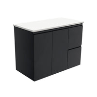 Fienza Fingerpull Satin Black 900 Wall Hung Cabinet, Solid Doors , Cabinet Only Right Hand Drawer