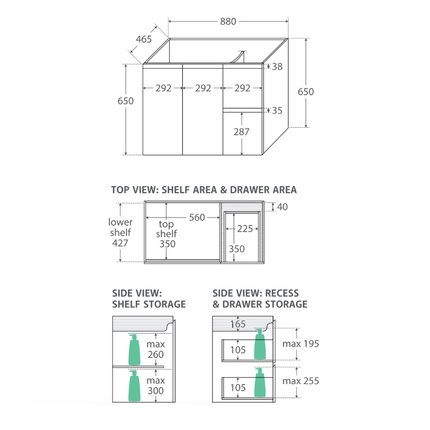 Fienza Fingerpull Satin Black 900 Wall Hung Cabinet, Solid Doors ,